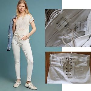 McGuire White Isabeli Mid Rise Lace Up Skinny Jeans 27 4